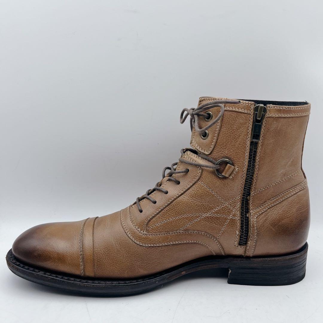 フープディドゥ ストレートチップ サイドジップ レースアップブーツ 茶 40