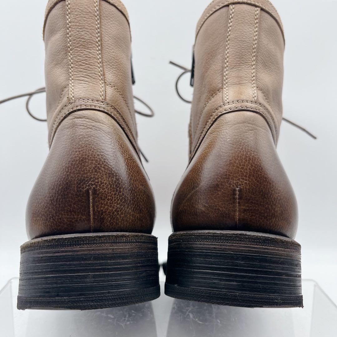 フープディドゥ ストレートチップ サイドジップ レースアップブーツ 茶 40