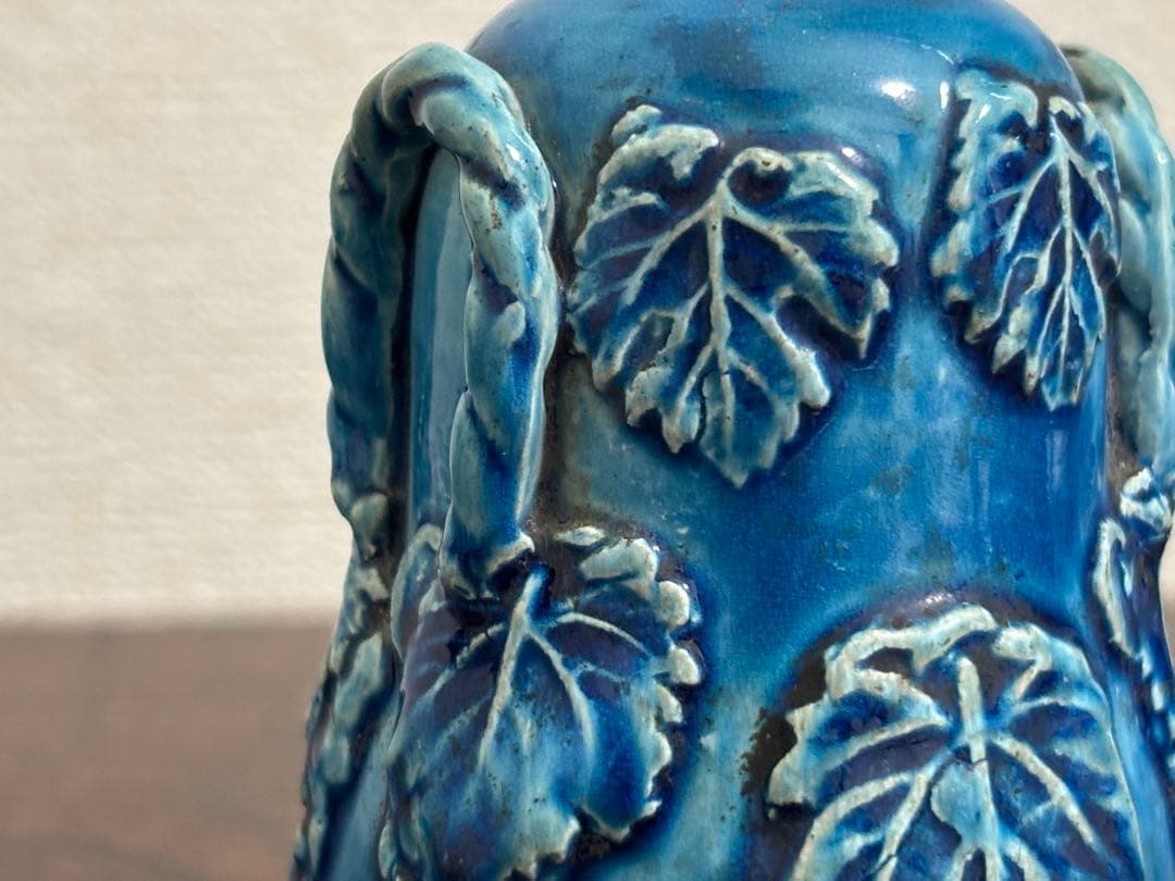 李朝　総瑠璃釉 葡萄文小壷 /骨董 古美術 壺 茶道具 唐物 染付 古玩