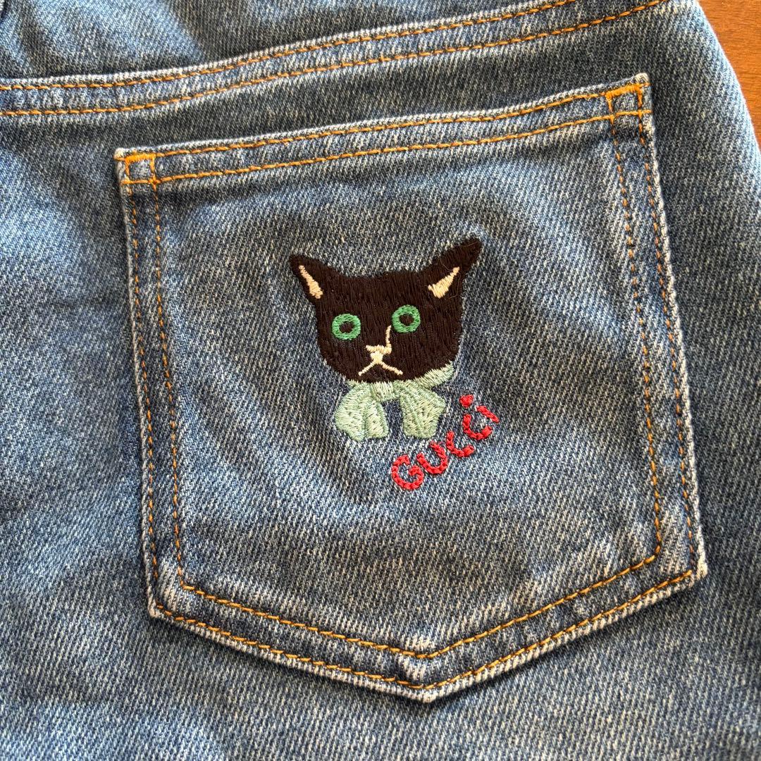 【140】グッチ　猫　デニムパンツ　ジーンズ　スリム