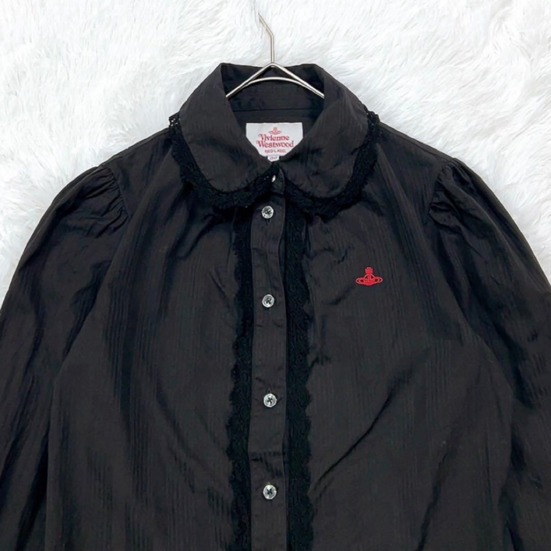 ヴィヴィアンウエストウッド ブラウス レース オーブ ロゴ刺繍 38 ブラック
