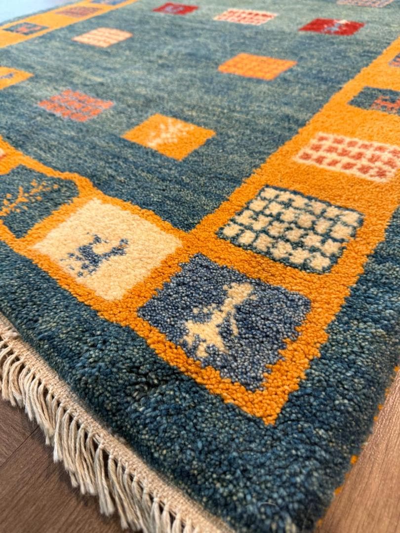 ギャッベ 152x102cm ペルシャ絨毯 手織り ギャベ 玄関マットラグ 絨毯