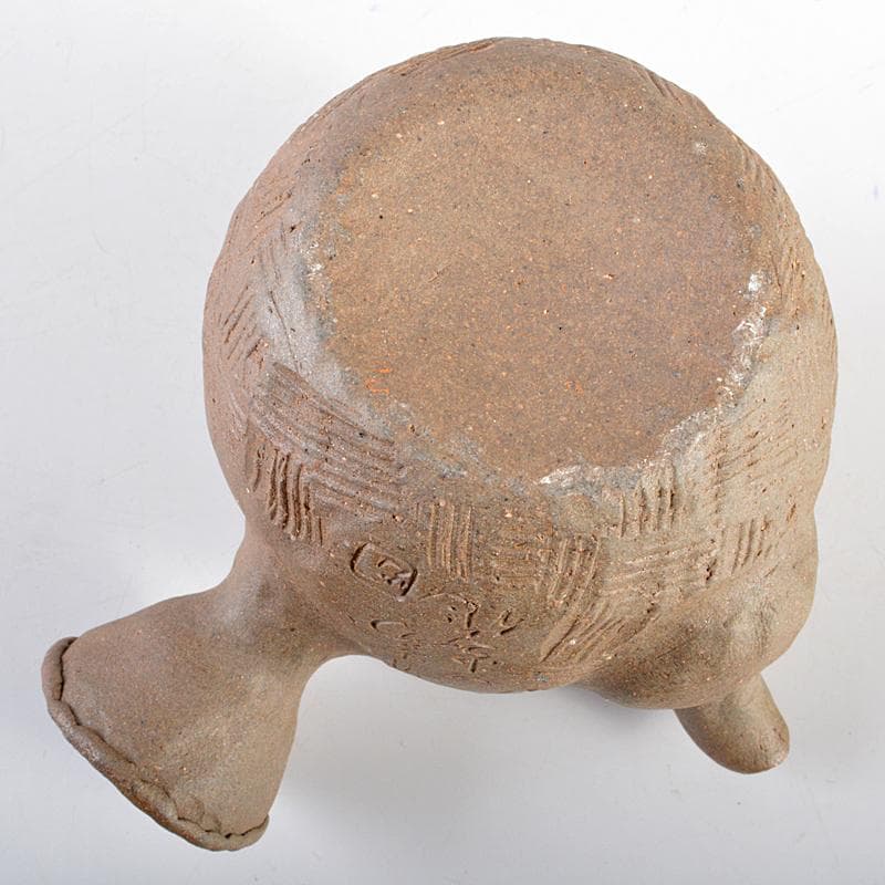 煎茶道具　萬古焼　古稀一光作　手捻　横手急須　茶壷　D　R5552