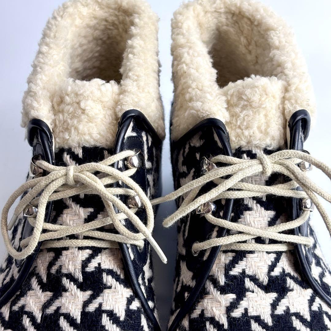 【極美品】GUCCI 千鳥柄 ツイード ボア アンクル ショートブーツ 23.5