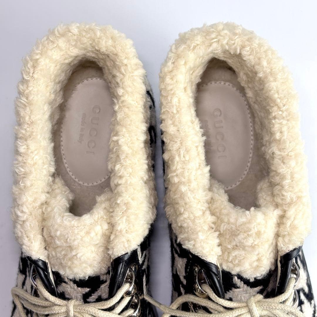 【極美品】GUCCI 千鳥柄 ツイード ボア アンクル ショートブーツ 23.5