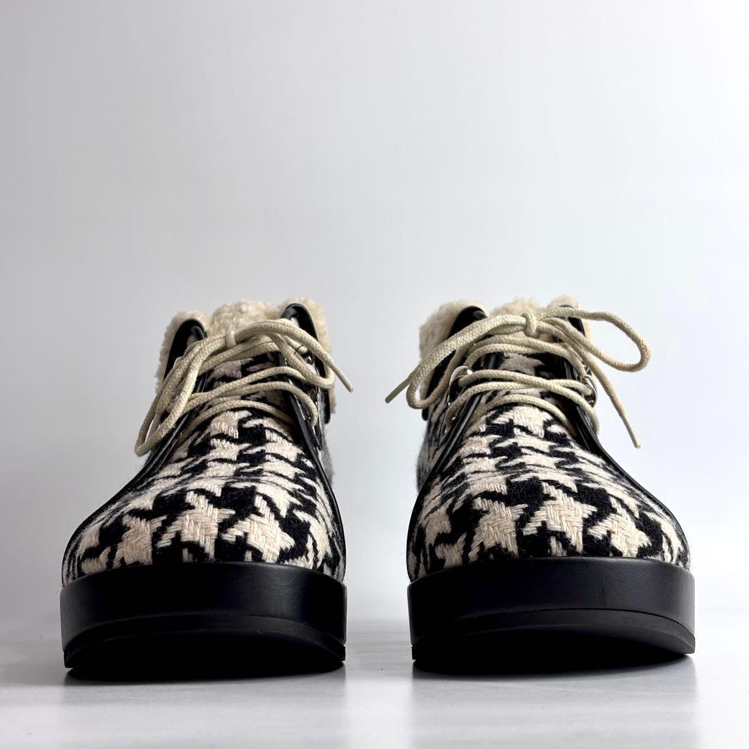 【極美品】GUCCI 千鳥柄 ツイード ボア アンクル ショートブーツ 23.5