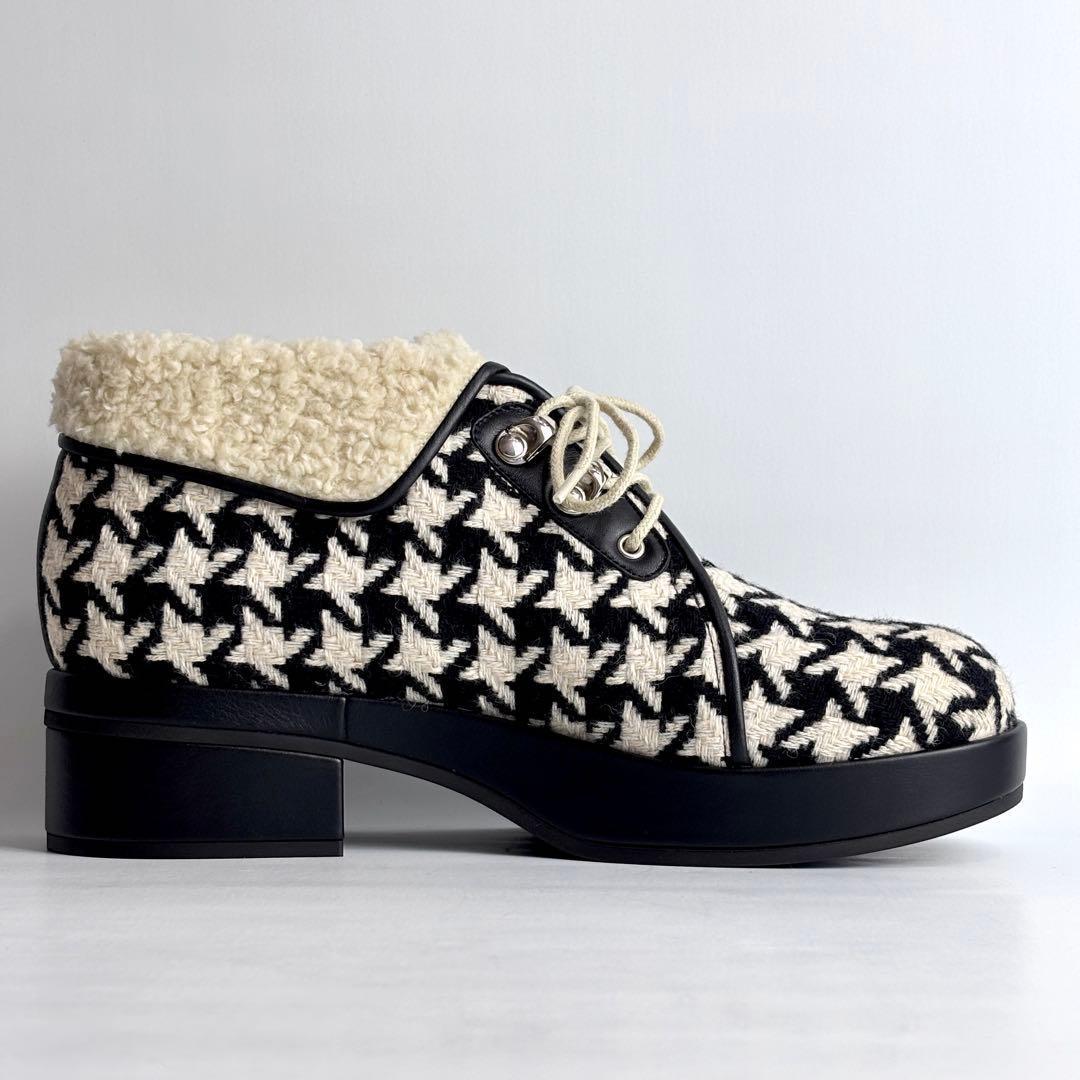 【極美品】GUCCI 千鳥柄 ツイード ボア アンクル ショートブーツ 23.5