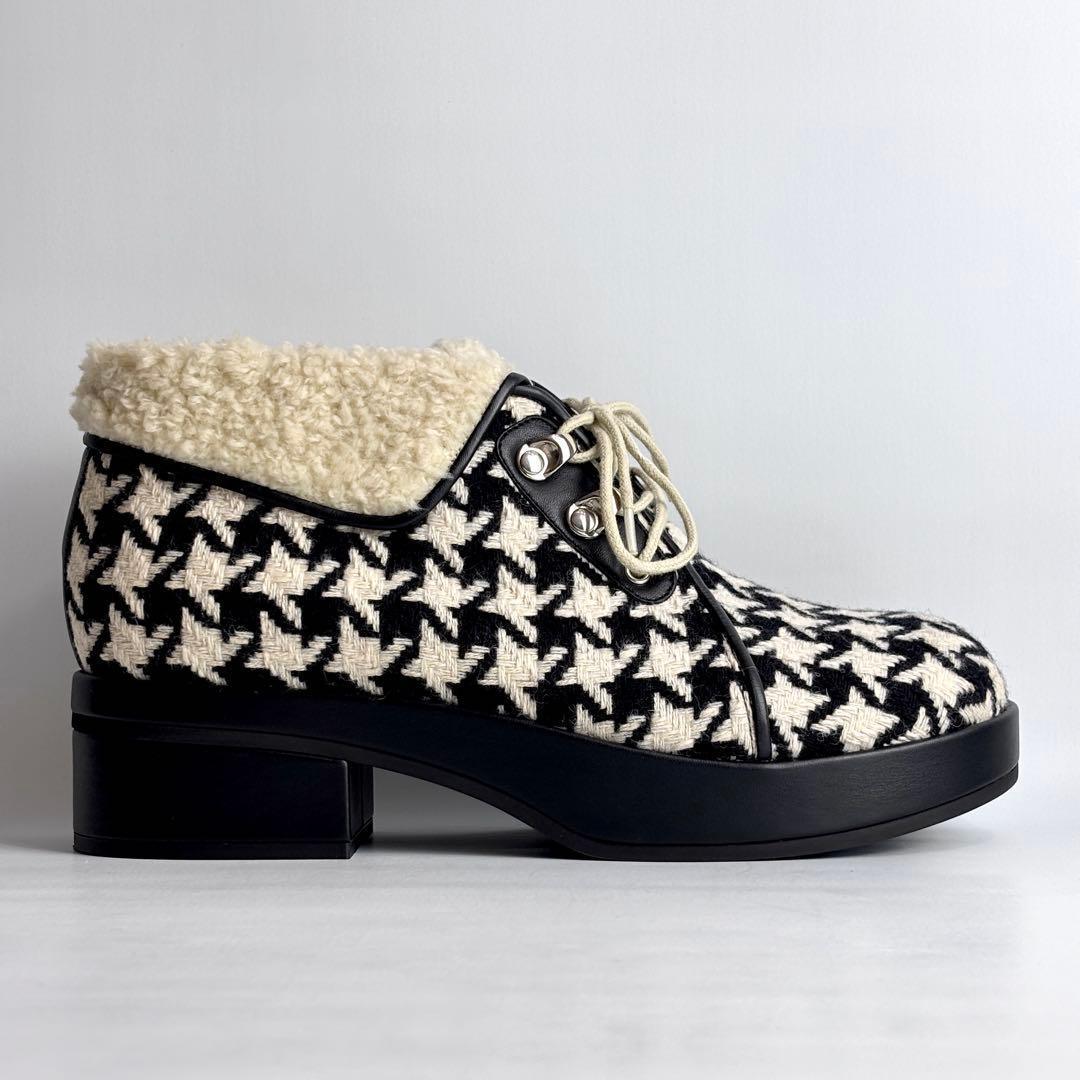 【極美品】GUCCI 千鳥柄 ツイード ボア アンクル ショートブーツ 23.5