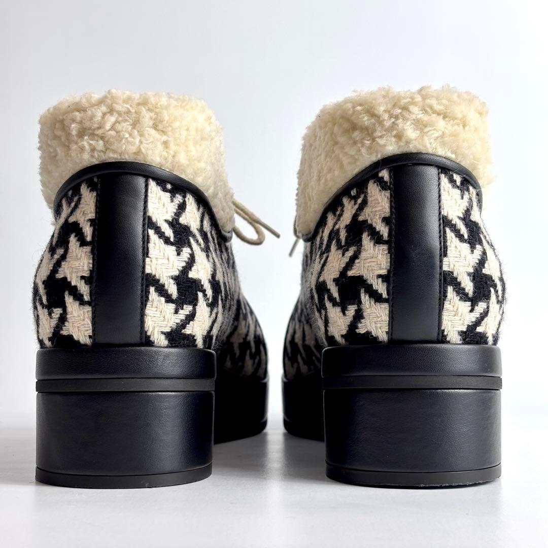 【極美品】GUCCI 千鳥柄 ツイード ボア アンクル ショートブーツ 23.5
