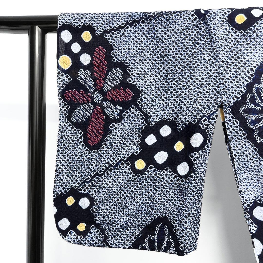 浴衣　有松鳴海絞り　ドット　花菱　着物　055w p