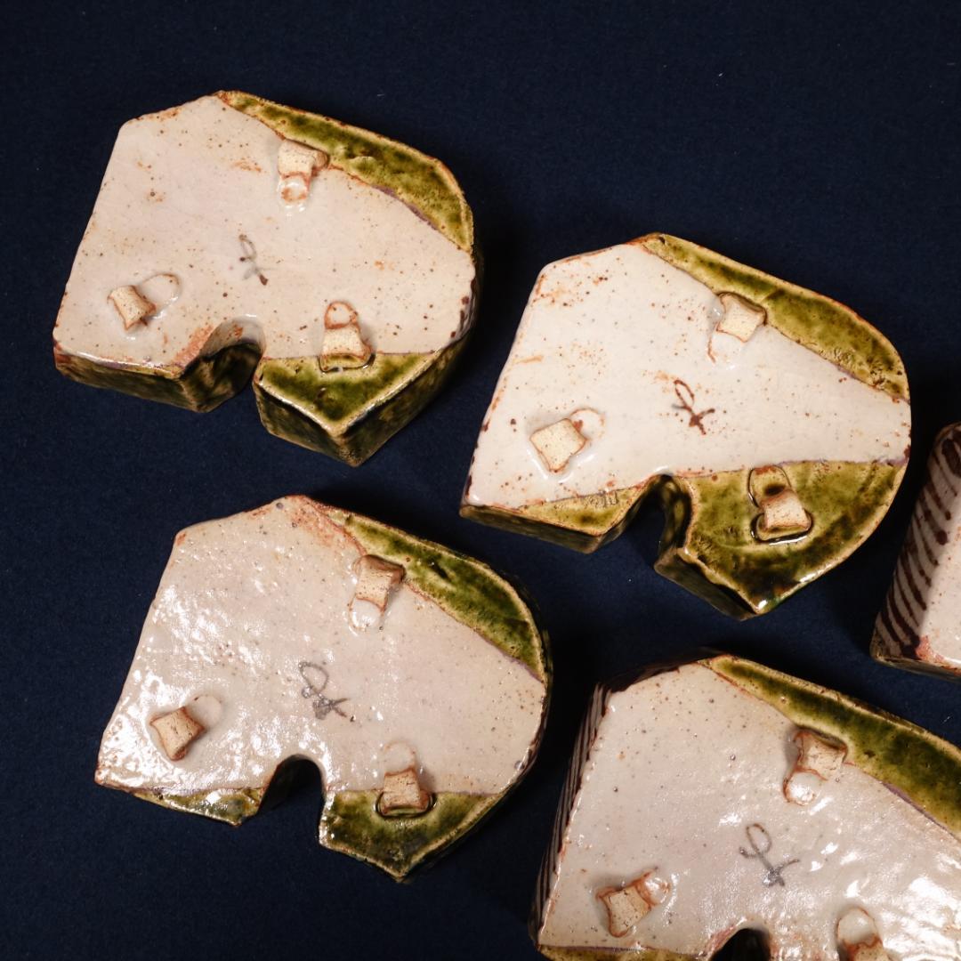 玉置保夫 織部向付 5客 共箱 岐阜県重要無形文化財