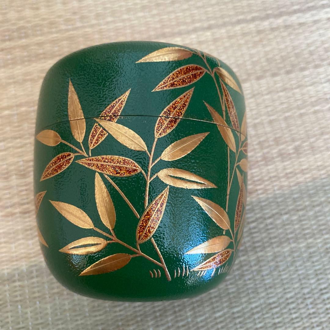 ★貴重★青漆 露笹時絵 大棗 伊藤表正作