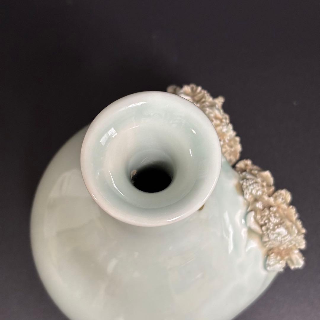 砥部焼 清月 山水葛屋彫 洞窟彫 花瓶 工芸品