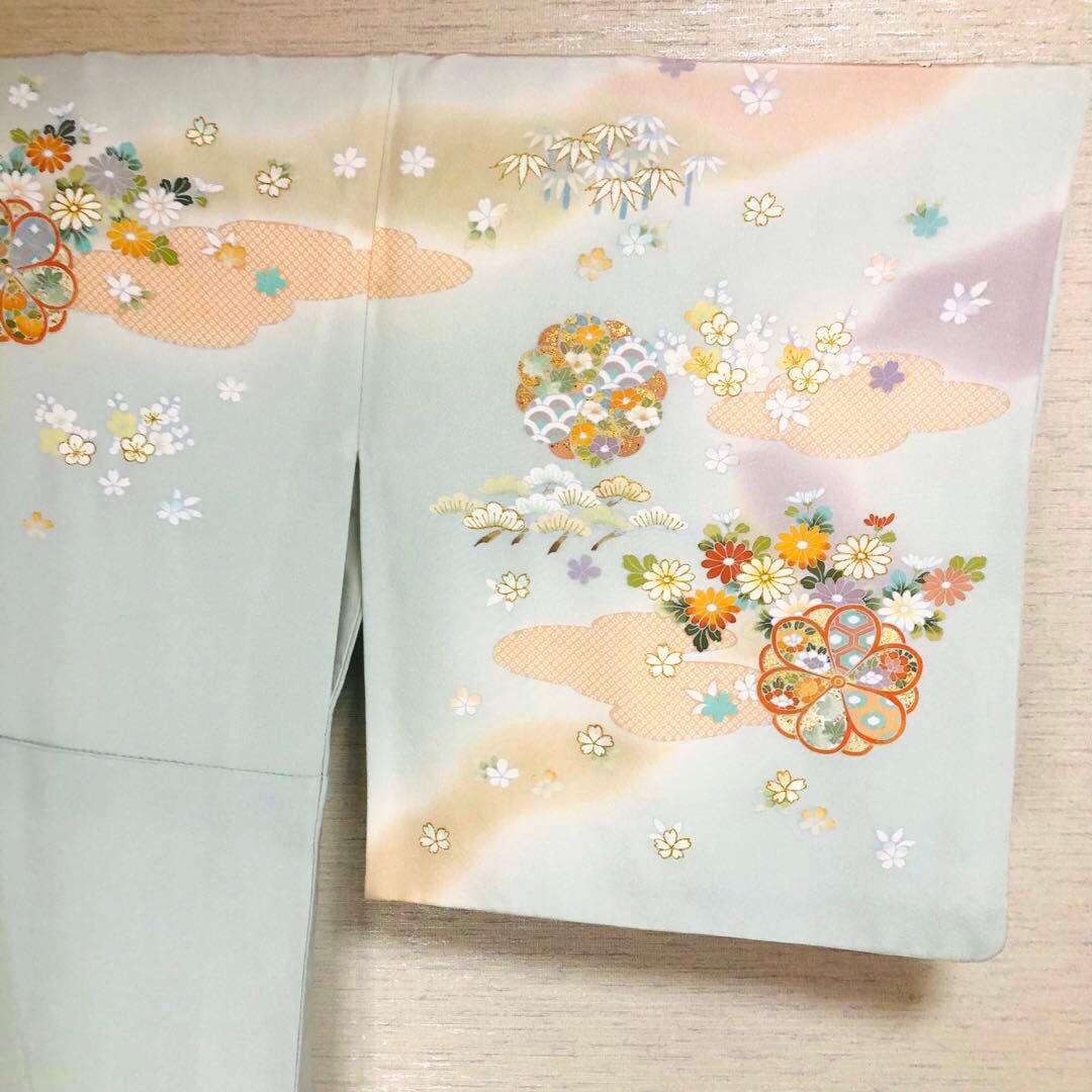 【美品　トールサイズ】京友禅　訪問着　水色　裄丈72.5 身丈173