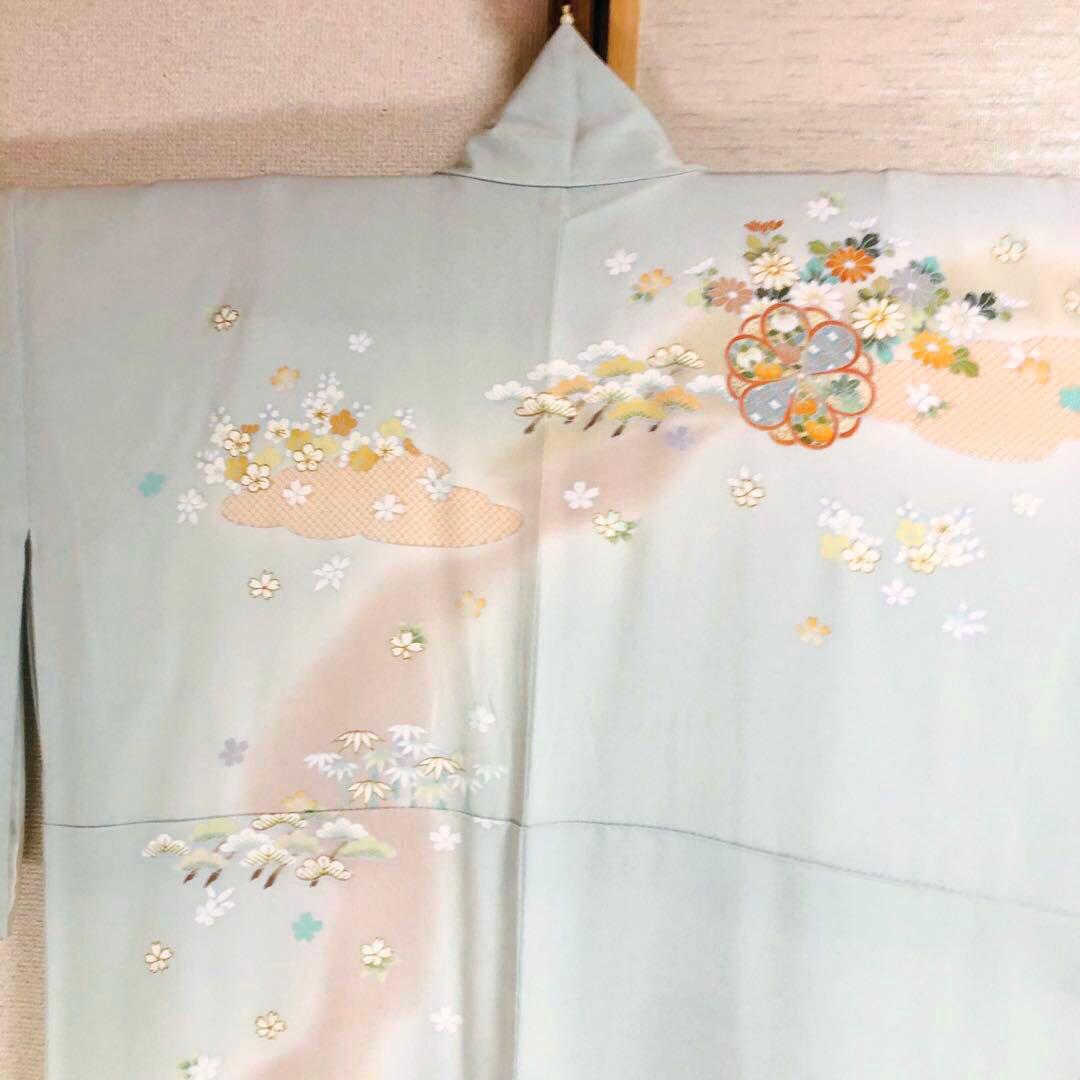 【美品　トールサイズ】京友禅　訪問着　水色　裄丈72.5 身丈173