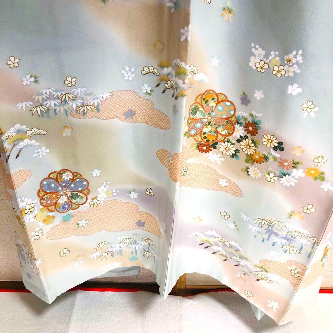 【美品　トールサイズ】京友禅　訪問着　水色　裄丈72.5 身丈173