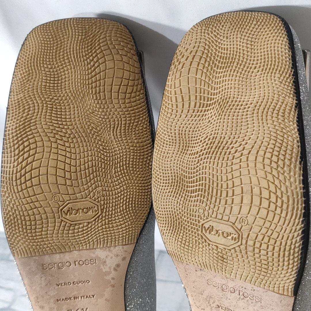 箱保存袋付き美品✨セルジオロッシ　グリッターフラットパンプス　シルバー　36.5