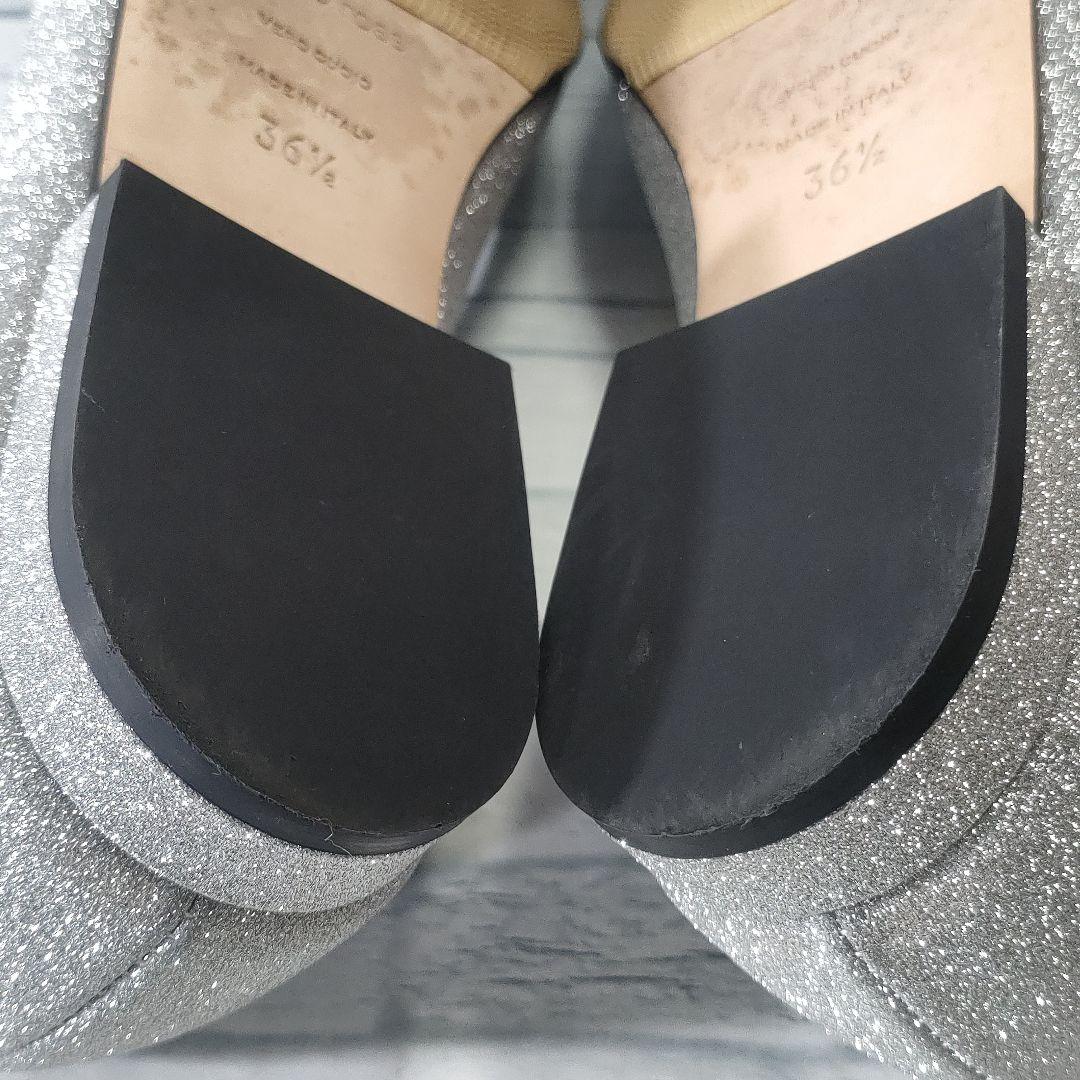 箱保存袋付き美品✨セルジオロッシ　グリッターフラットパンプス　シルバー　36.5