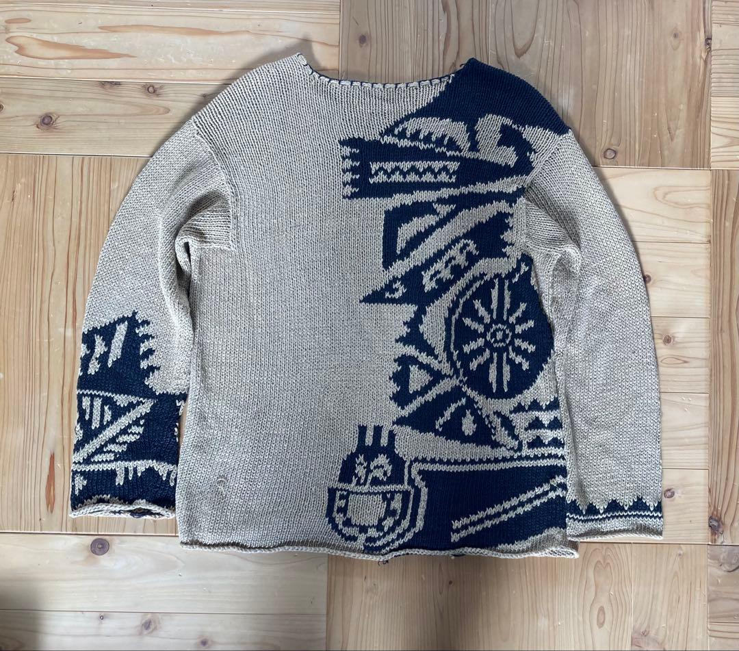 Ralph Lauren ラルフ M ハンドニット リネン 総柄 ネイティブ