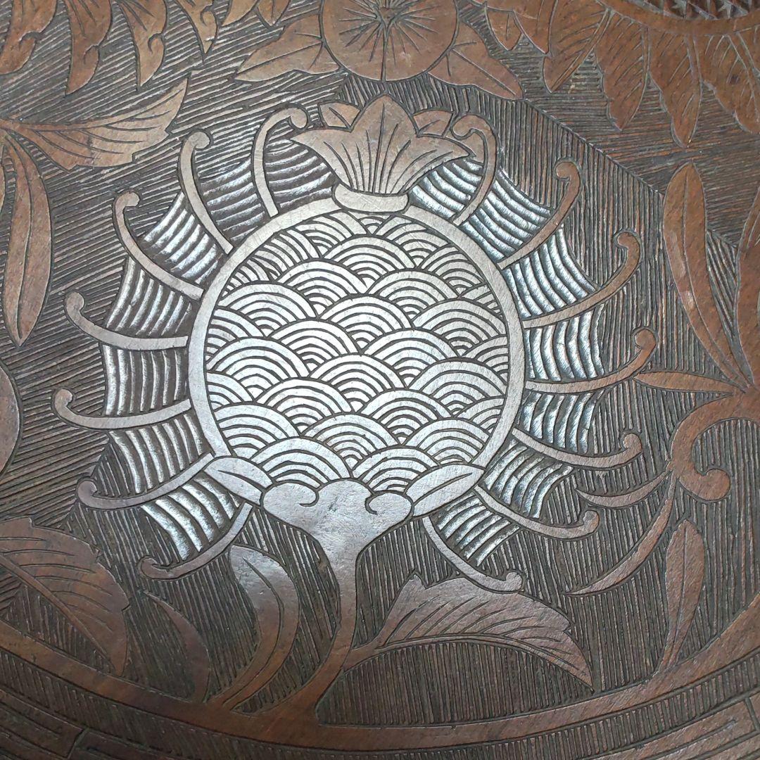 手彫り文様丸盆/龍渓刀