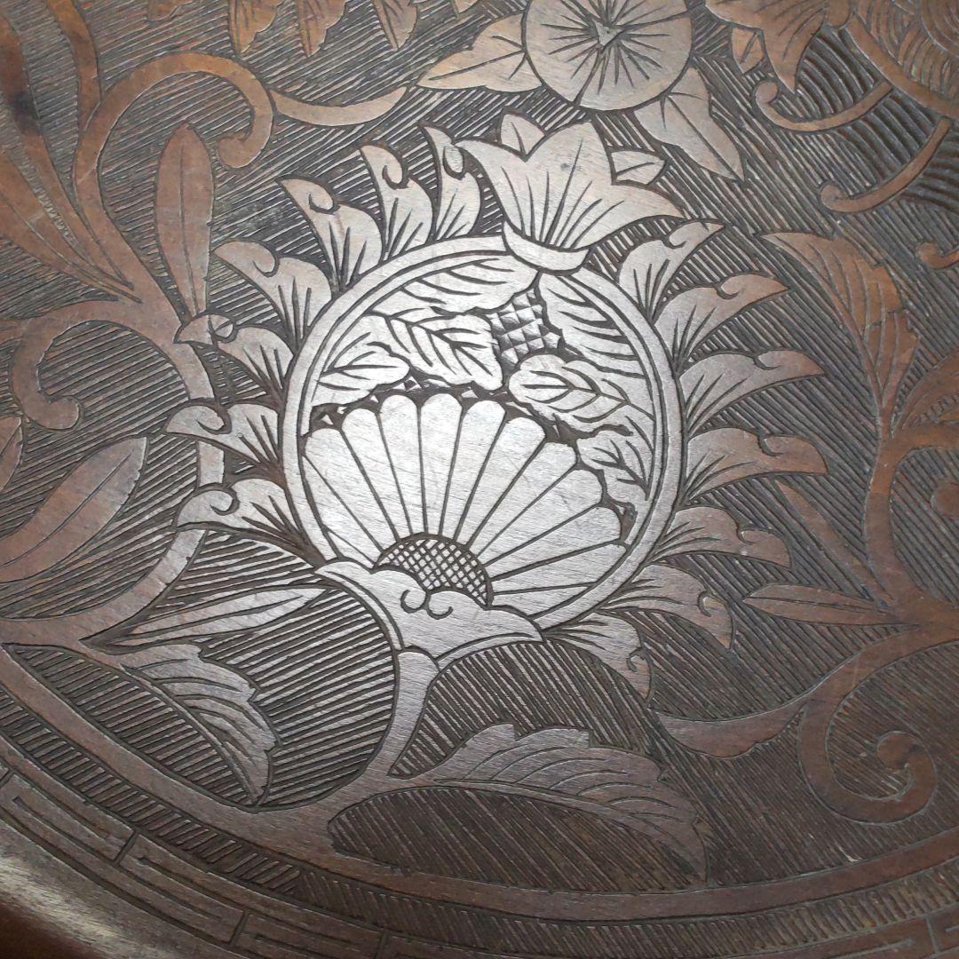 手彫り文様丸盆/龍渓刀