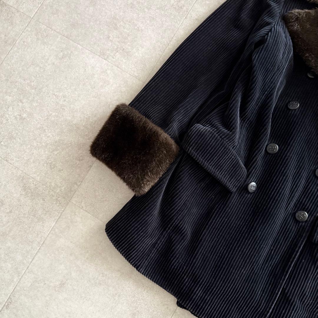 クリスチャンディオール　2way コーデュロイ　ピーコート　襟ファー　黒　M