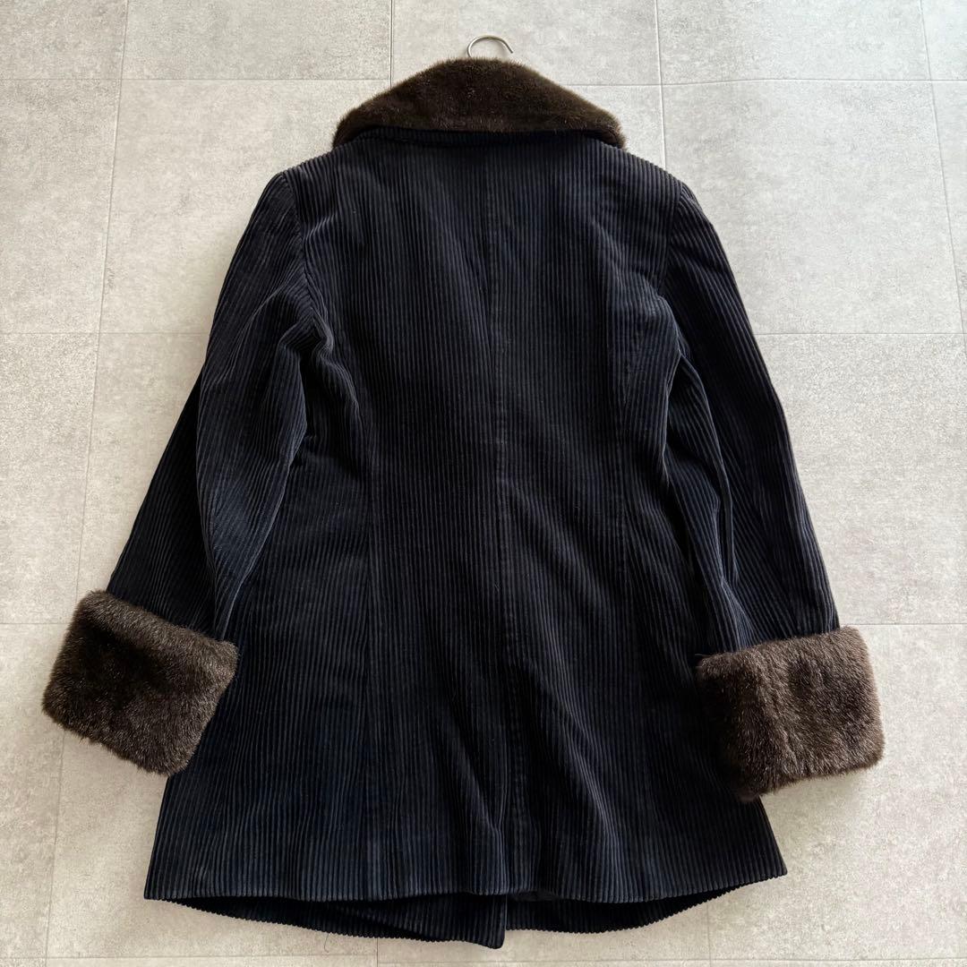 クリスチャンディオール　2way コーデュロイ　ピーコート　襟ファー　黒　M