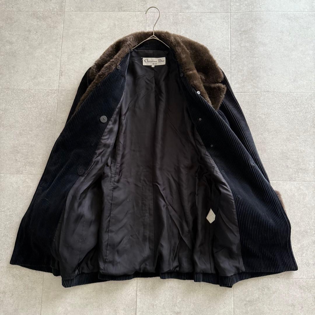 クリスチャンディオール　2way コーデュロイ　ピーコート　襟ファー　黒　M