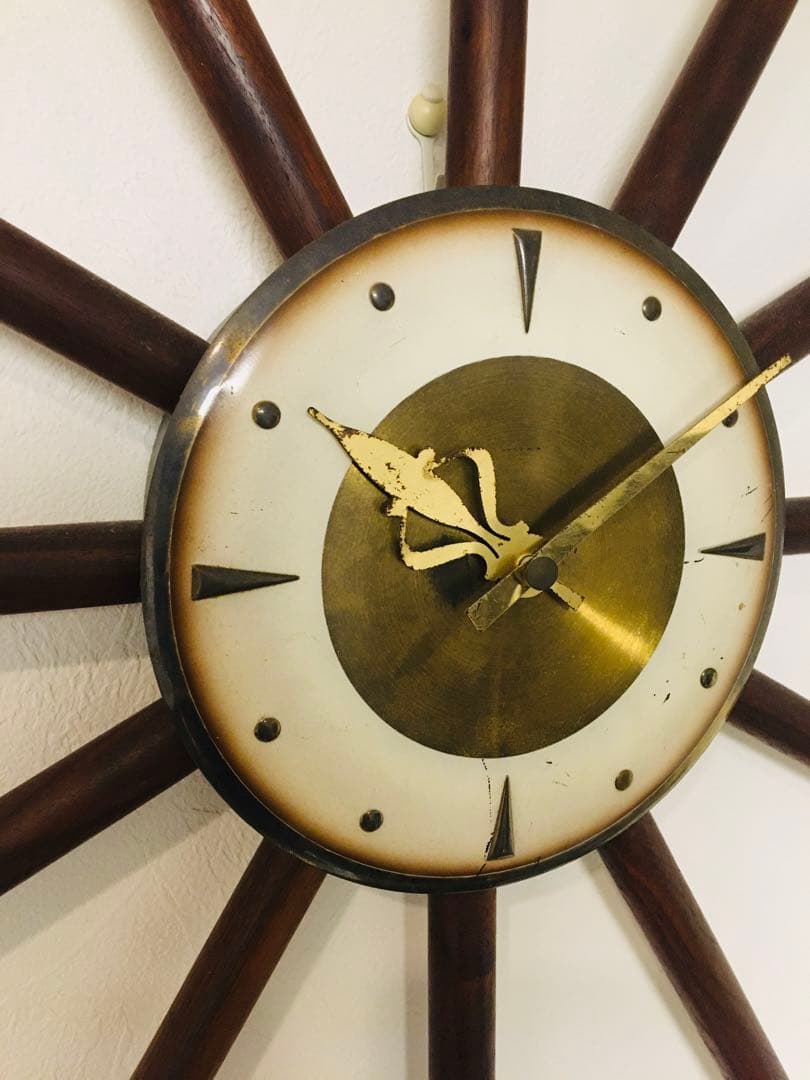 60s ミッドセンチュリー　壁掛け時計　サンバーストクロック　オリジナル