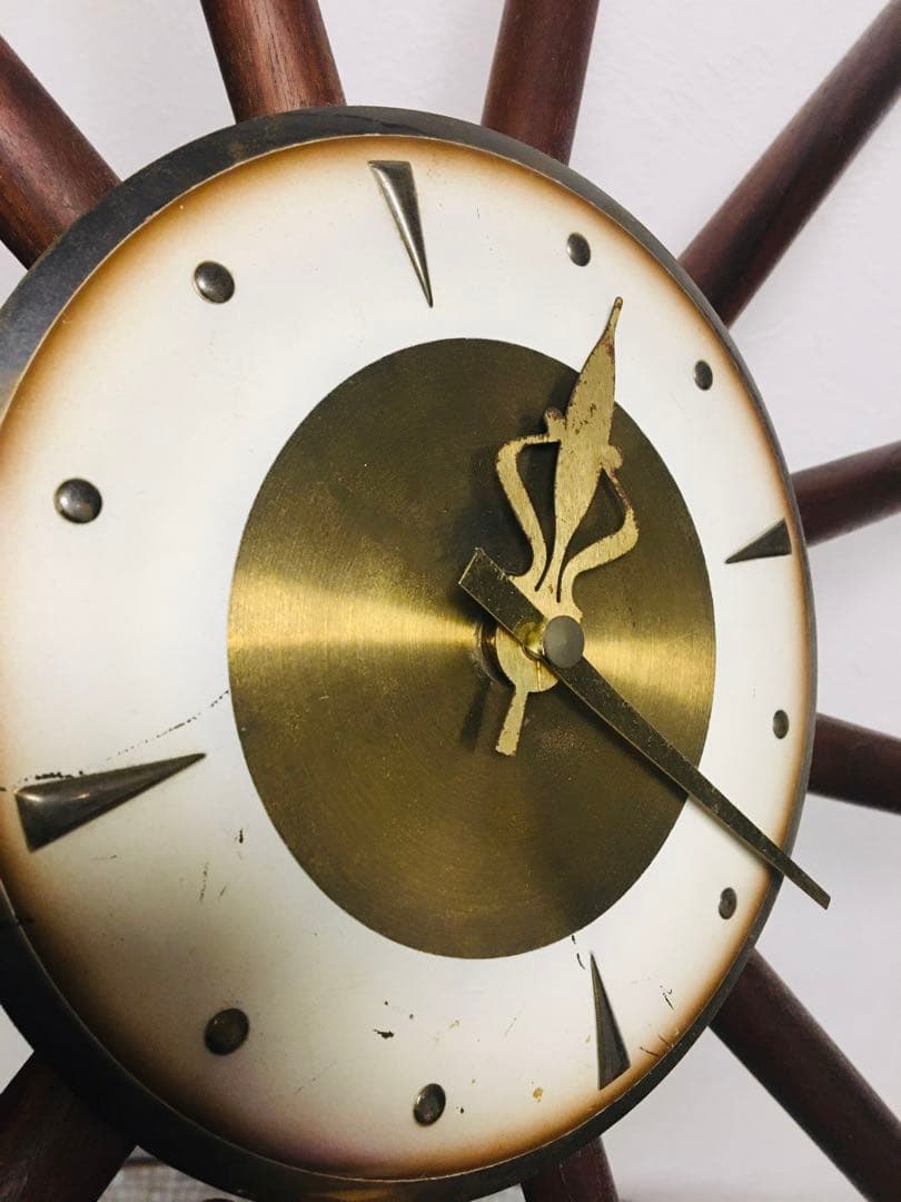 60s ミッドセンチュリー　壁掛け時計　サンバーストクロック　オリジナル