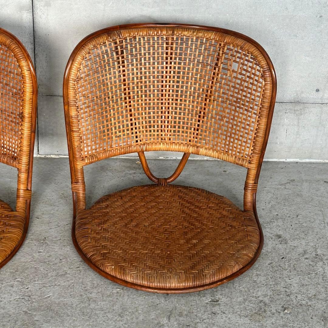 ꧁オールドラタン꧂籐ラタンフレーム 座椅子 ナチュラル天然素材　2脚セット