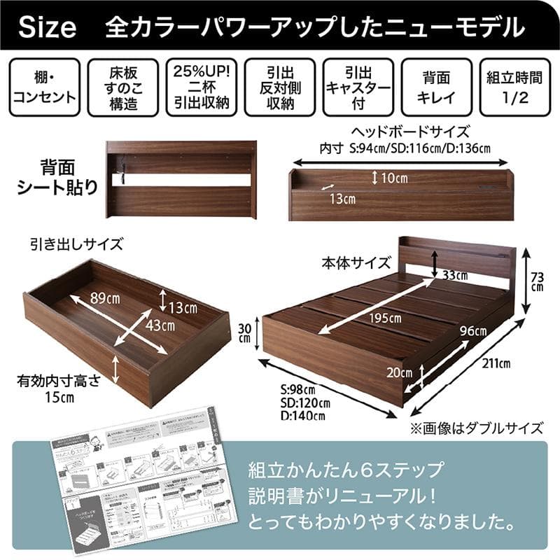 最安値！マットレスなし ダブルベッド 　　収納 コンセント 送料込み！ 26