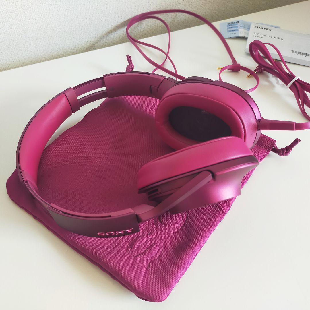 【美品】SONY ヘッドフォン h.ear on MDR-100Aボルドーピンク