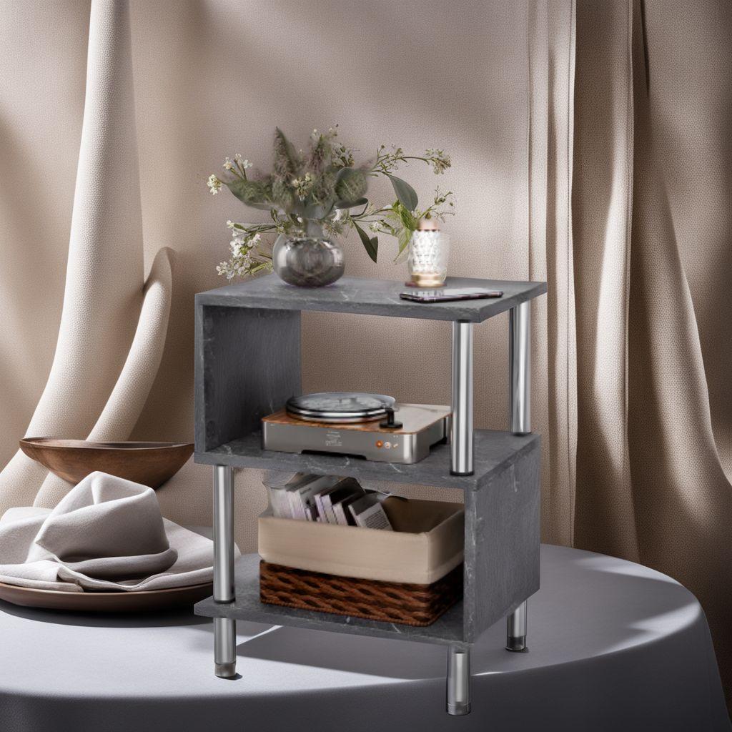 見せる収納S型サイドテーブル ブラック シンプル 大理石調