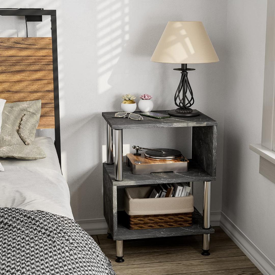 見せる収納S型サイドテーブル ブラック シンプル 大理石調