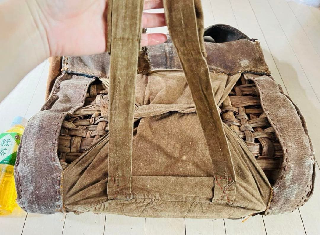 SALE◆希少 柿渋古布と国産山葡萄蔓 背負える大型籠リュック 斜め掛