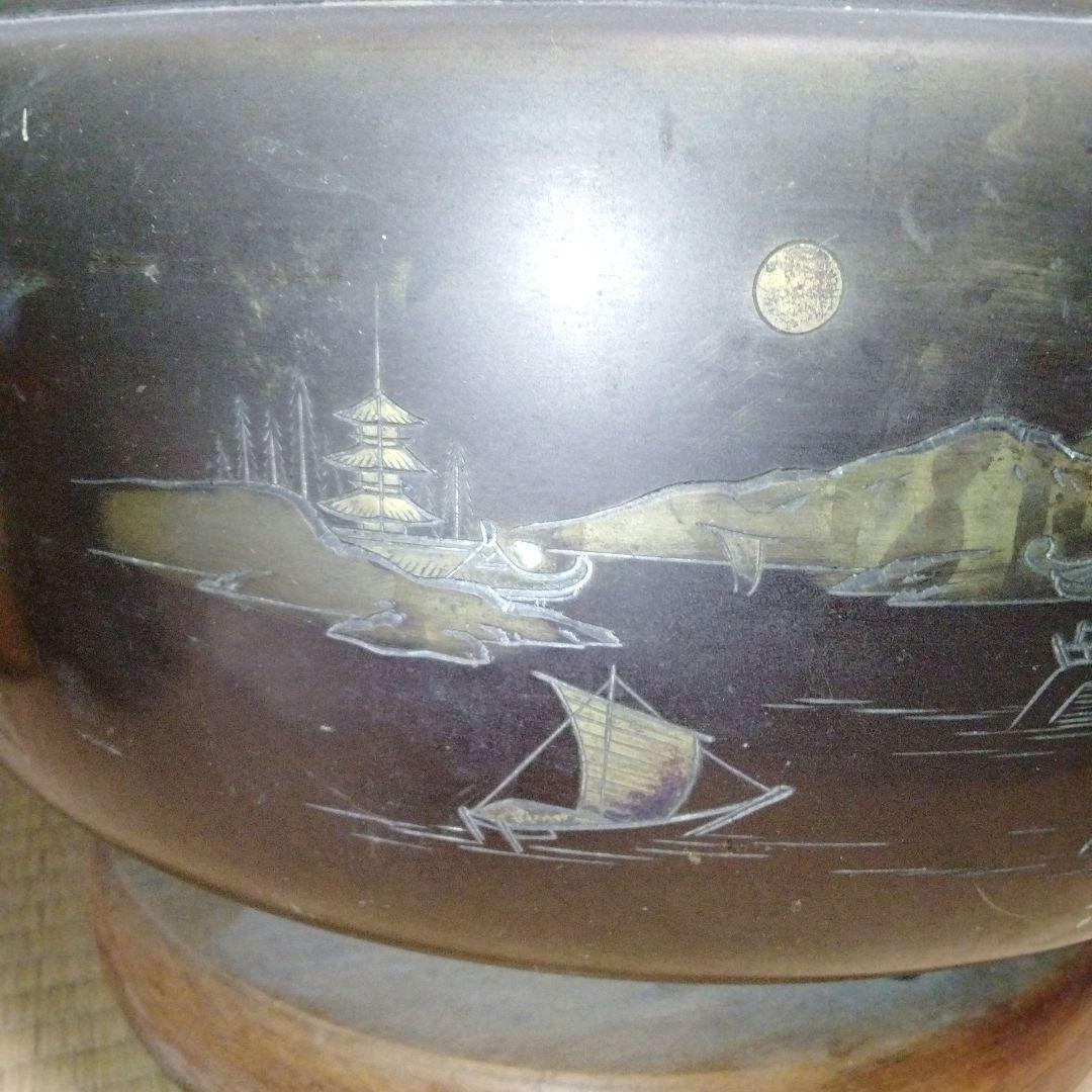 火鉢 彫刻風景デザイン　特大サイズ　レトロ　ヴィンテージ　骨董