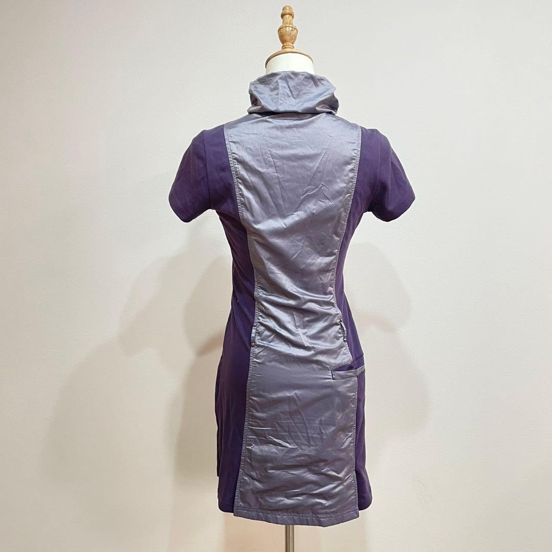 COUP DE CHANCEゴルフハーフジップ 半袖ワンピース紫38 切り替え