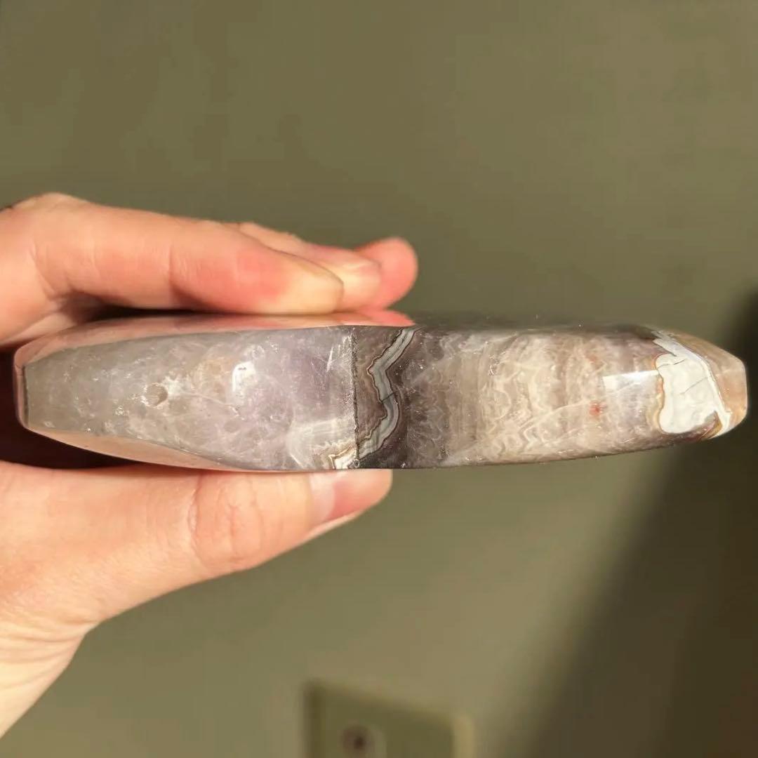 お洒落　アメジスト　アゲート　共生　ハート　台座付き