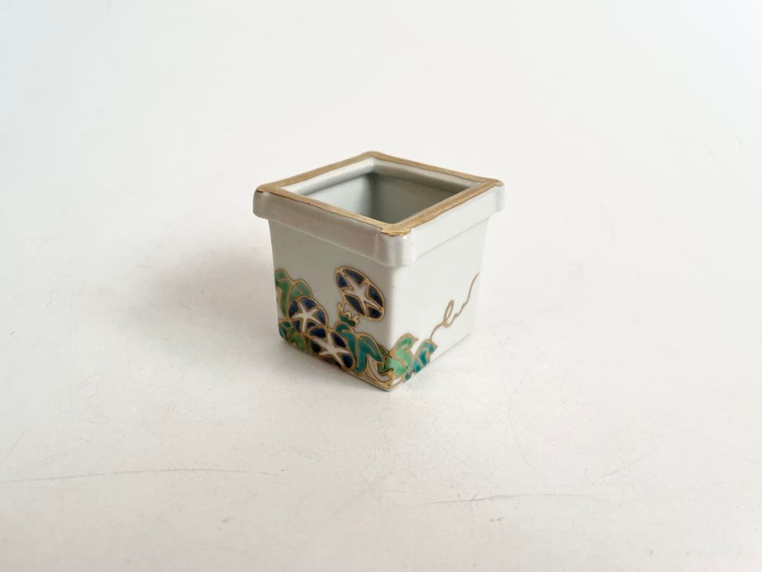 陶芸家　高野昭阿弥　色絵　井筒　蓋置　朝顔　共箱　茶道具