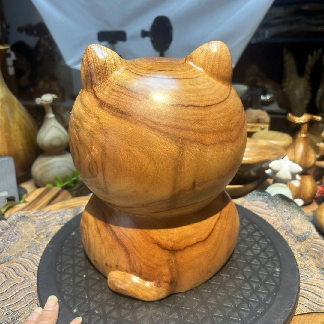 猫型木製置物 中型 ナチュラルウッド高22cm幅18cm