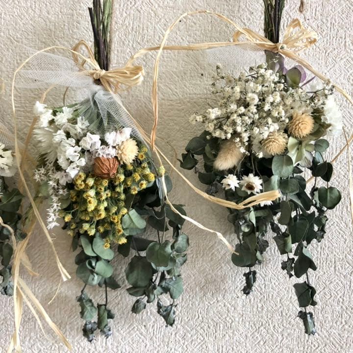 グリーンホワイトドライフラワーガーランド