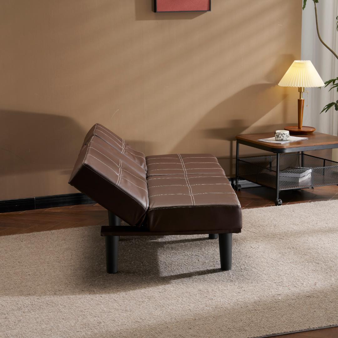 ソファベッド ソファ ベッド カップホルダー付き2人PU背もたれ3段階 ブラウン