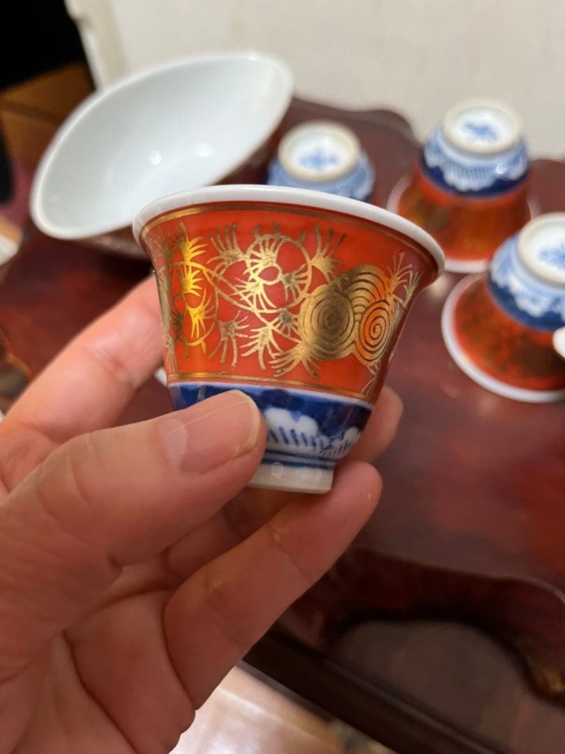 九谷焼 煎茶道具　煎茶器セット　長右衛門 金蘭手 茶器　細長湯冷し　骨董