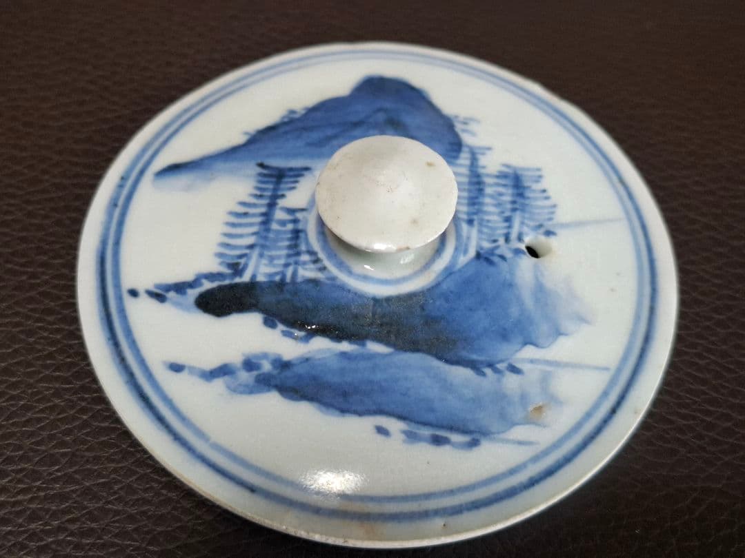 幕末　切込焼　染付山水文急須