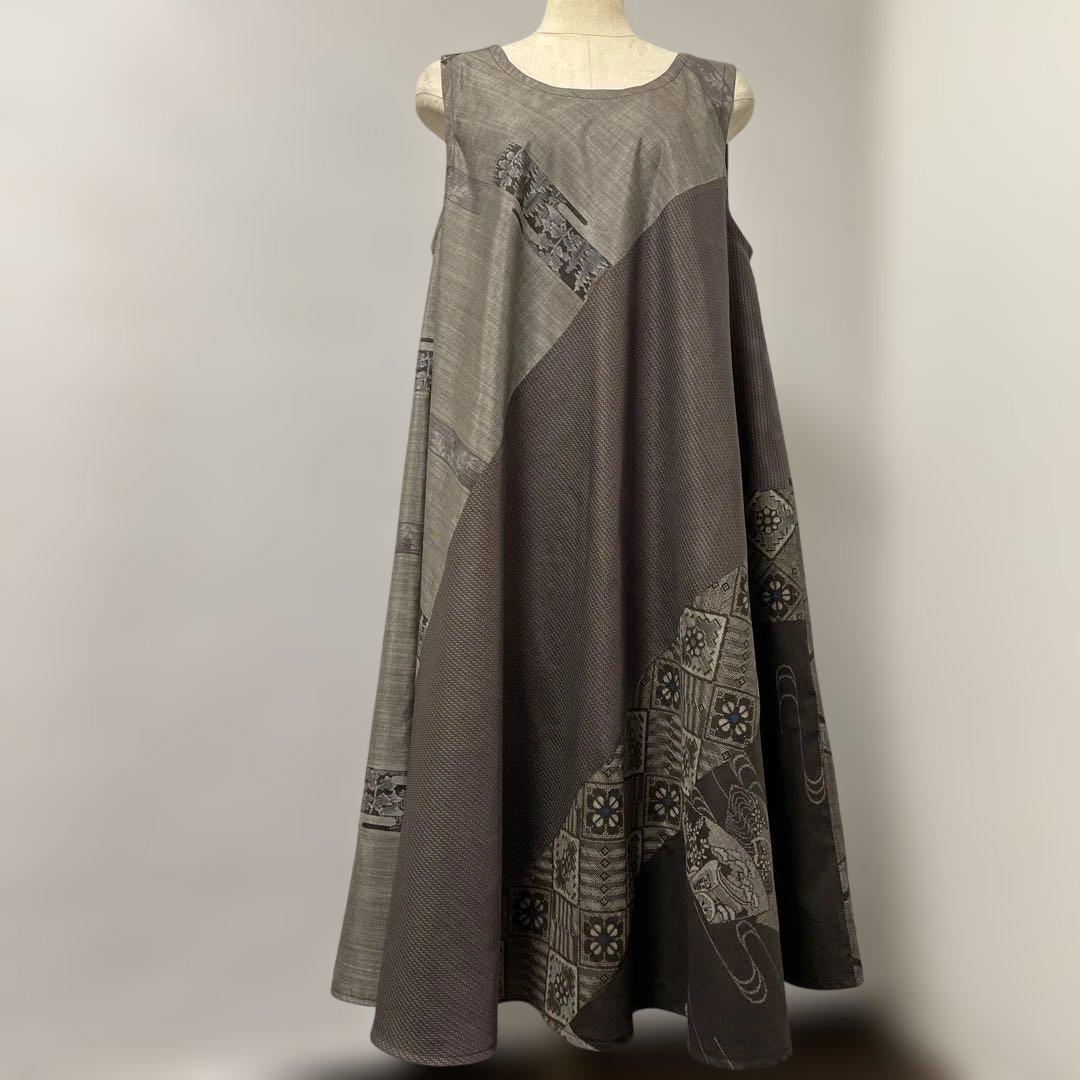 着物ワンピーステントラインロング丈《16》大島紬(龍郷柄7＆9マルキ)L〜L L