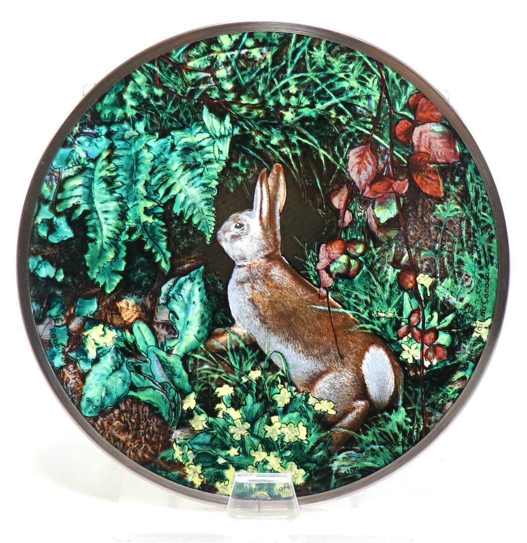 ウィリアム・ジェームズ・ウェッブヴィンテージステンドグラス 植物に囲まれたウサギ