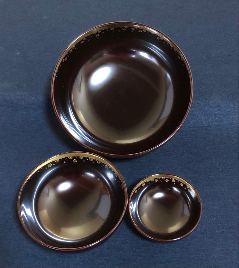 《R》輪島塗 溜塗 三味盛器 輪島屋本店謹製 木製漆器 共箱 260209け1