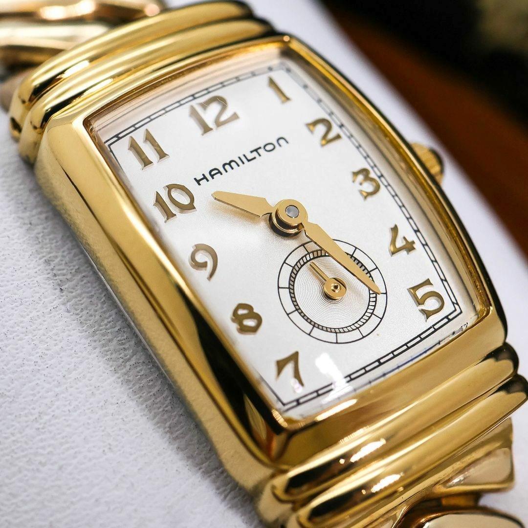 稼働 HAMILTON 腕時計 トノー スモセコ 蛇腹 外箱付 QZ 1902
