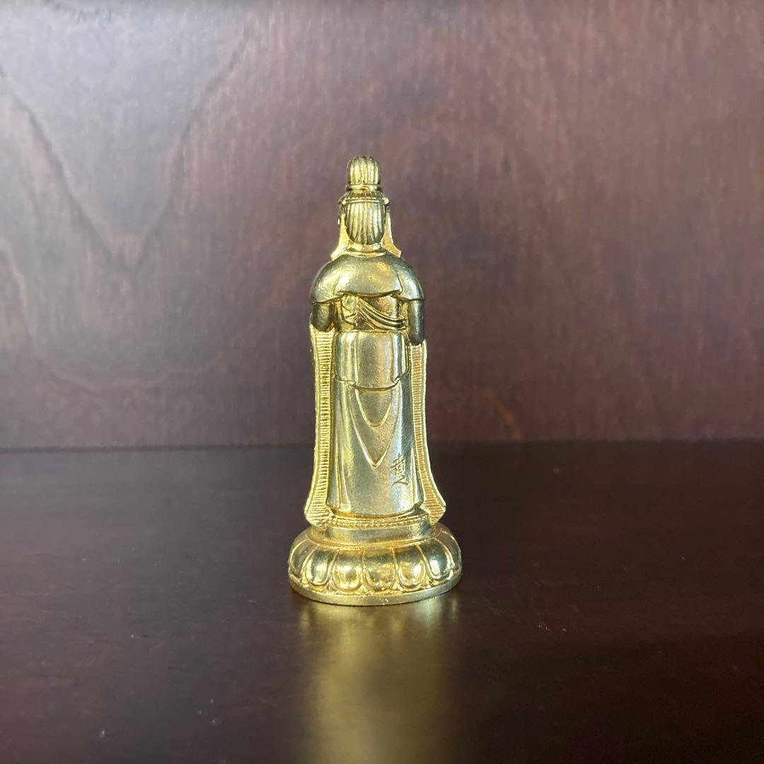 GOLD仕上げ純銀製シルバー洗観音仏像本物ミニチュアフィギュア